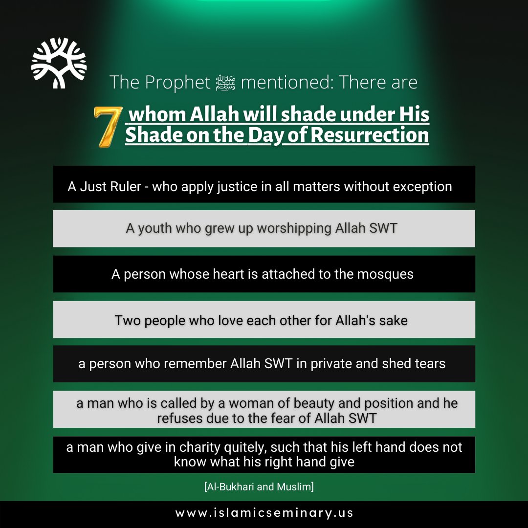 ISeminaryofA's tweet photo. In this beautiful narration, our Prophet ﷺ mentioned small acts of worship which will result in such a huge reward by Allah SWT: shade on the Day when there will be no shade except His Shade, i.e., the Shade of His Throne.
#islamicseminary #muslims #islam #sunnah #quran https://t.co/sfJJAGXYVS