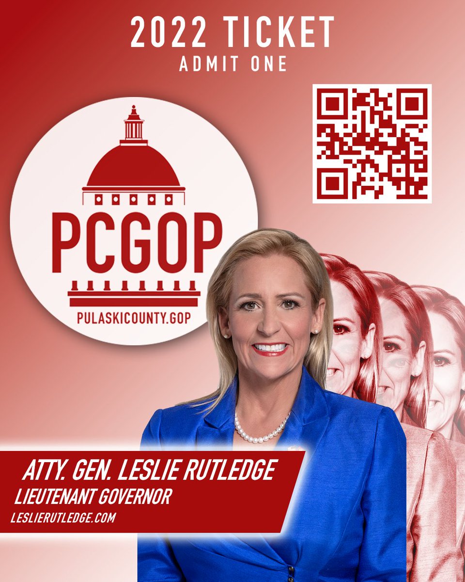PulaskiARGOP's tweet photo. Pulaski Republicans have the opportunity to keep the @ARGOP state majority this year. Meet our Lt. Governor nominee, Attorney General @LeslieRutledge. Scan the QRCode to support her campaign or visit https://t.co/olMKpb9wQW & let's return her to the Capitol. #arpx #arleg #pcpx https://t.co/KOUUiahRSp