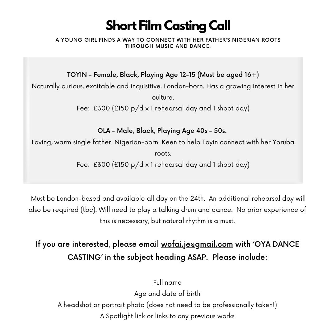 tobikyere's tweet photo. *SHORT FILM CASTING*

please share! https://t.co/lQU3DqhJMH