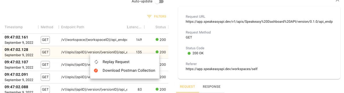 sagar_batchu's tweet image. Sneak peak of a feature we&apos;ve been working on at @speakeasydev 🐝. Have you ever tried to collaborate with your customers on failing requests ? How cool would it be to share a permalink to any past API request and hit replay to debug ?! Check out the demo :) 
#devex #devportals