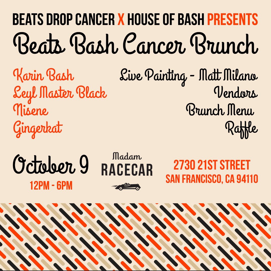 beatsdropcancer's tweet photo. October 9th @madamracecar in the Misson.  Look at our line up!!!  @karinbash @leylmaster @nisene @gingerkat https://t.co/PCzwRqgVWO