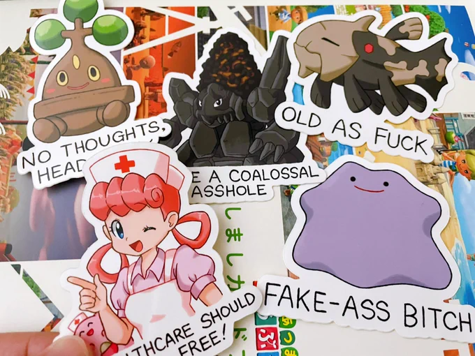 Today is restock day for my Aggressive Pokémon 4.0 stickers! 

Please note, however, that due to my best friend staying with me over the weekend, I'll be packing and shipping them by Wednesday next week instead of Monday. 

Thank you! ❤️✨ 