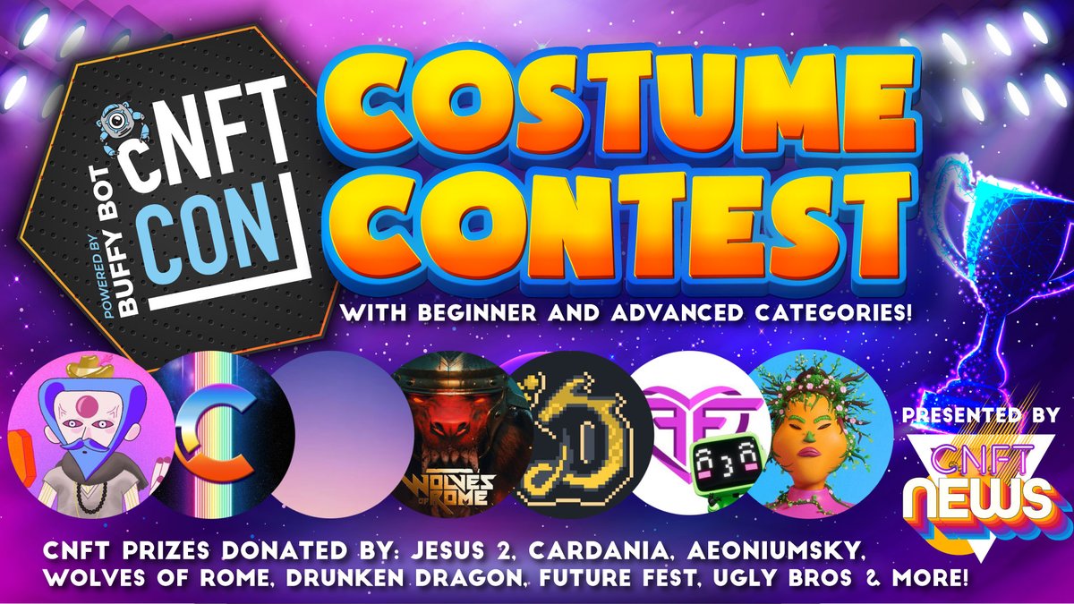 Get rdy for the @cNFTnews x 
@cNFTcon Costume Contest! Its🔛

‼️SIGN UP HERE‼️
bit.ly/3RSJMXI

Win prize bundles including NFTs from @Jesus2Rises  @Over___Exposed @Cardania_2021 @aeoniumsky @WolvesOfRomeTCG @DrunkenDragnEnt @futurefestxr @UglybrosNFT & MORE!

#cnft #nft