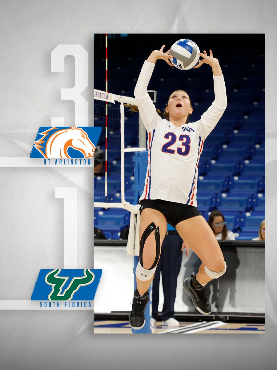 UTAMavsVB's tweet photo. The Mavs score the final three points to knock off USF in four sets!

Ford - 23 kills, 12 digs
Brown - 17 kills
Skinner - 45 assists, 9 digs
Townsend - 14 digs, 9 kills
Wells - 12 digs

#BuckEm🐎 // #MavUp https://t.co/hQEIAr8jjn