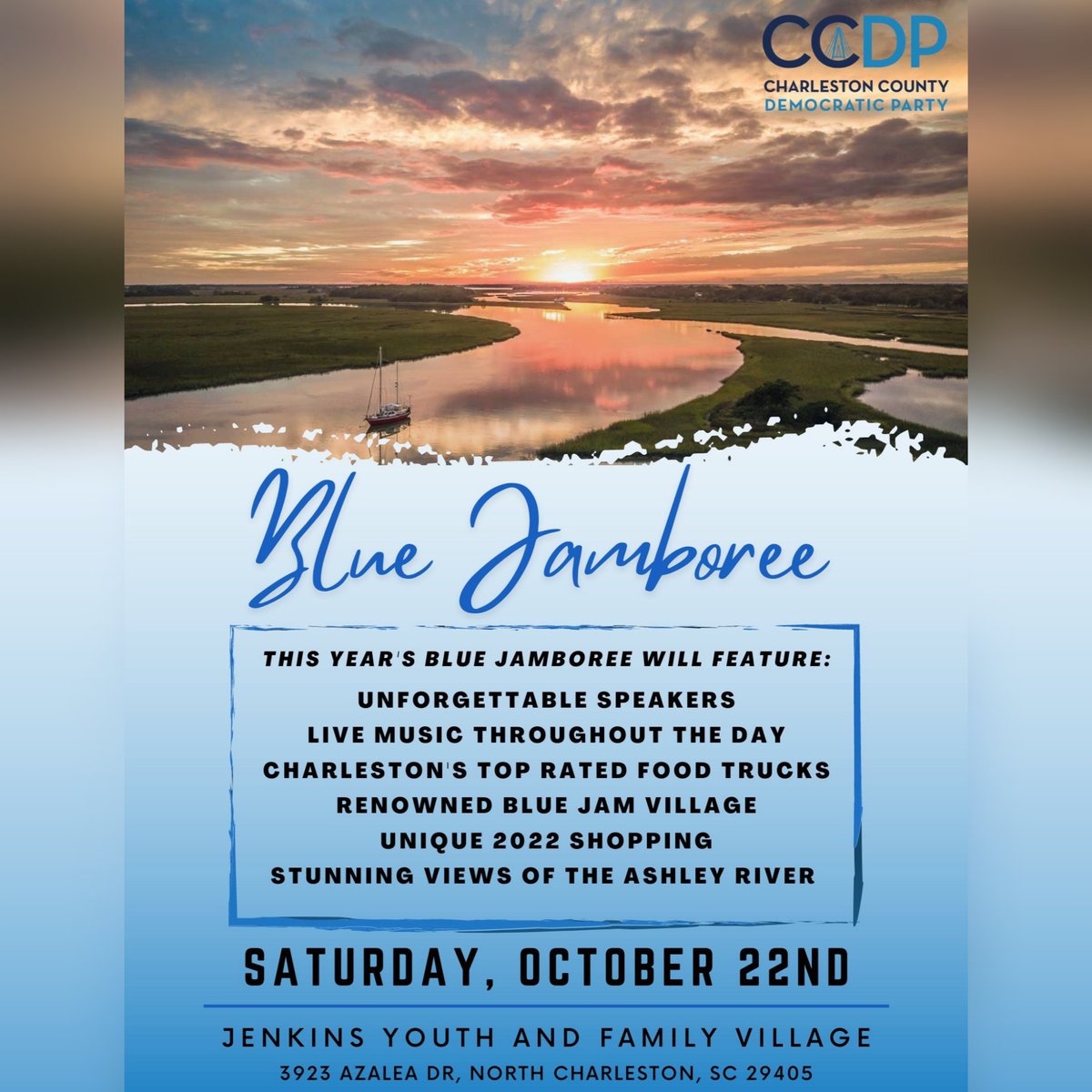 ChsDems's tweet photo. It is that time again for Charleston's Blue Jamboree! Don't miss out on our early bird special. You can purchase tickets visiting this link ----> https://t.co/89xM76Kyna https://t.co/LPoGWFWXp3