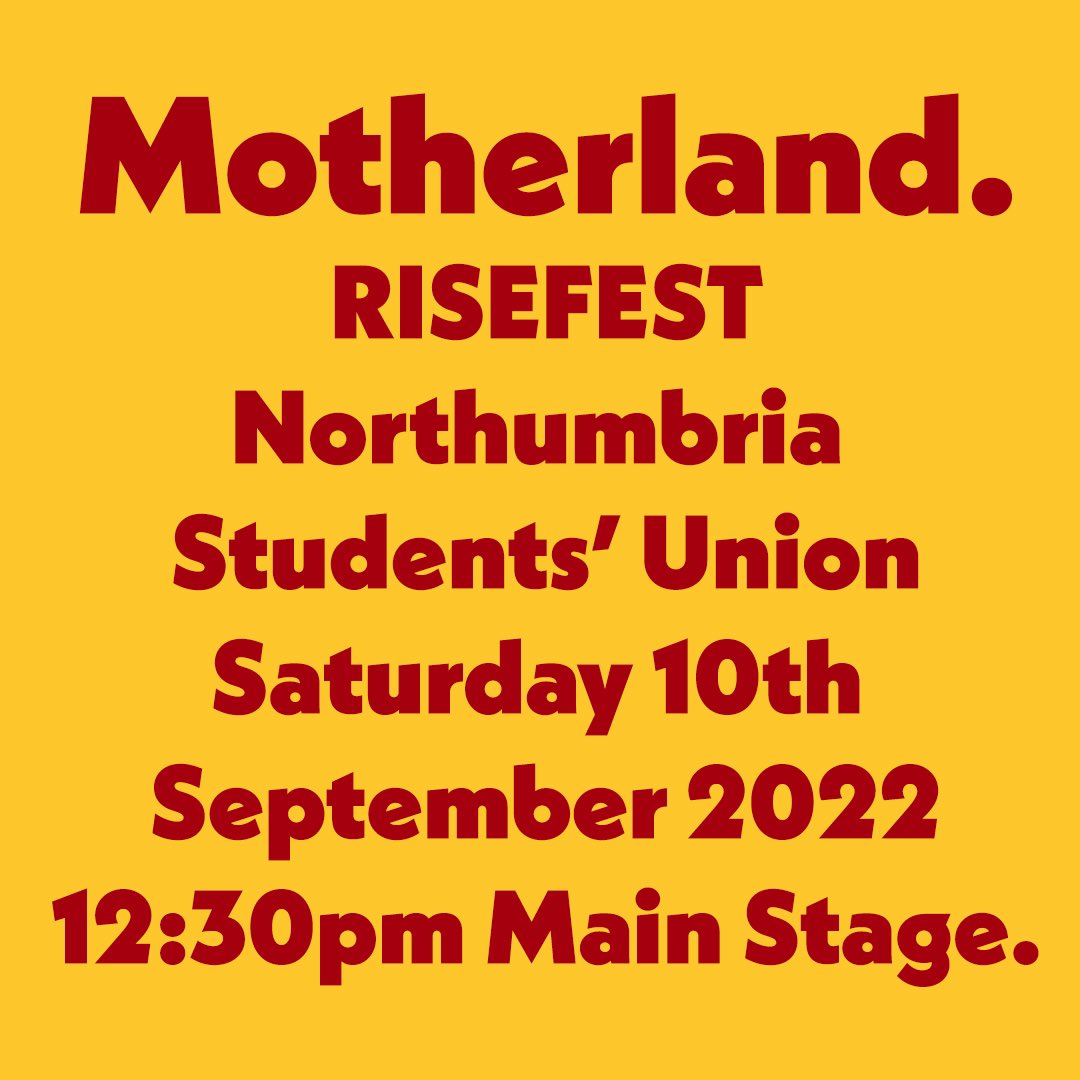 Motherlandneuk's tweet image. Tomorrow Motherland perform on the main stage at Northumbria Students’ Union for RISEFEST. So many amazing bands have graced that stage and we’re excited to become one of them. The whole day is absolutely jam-packed with talent and we honestly can’t wait to see you all there!

𝑥