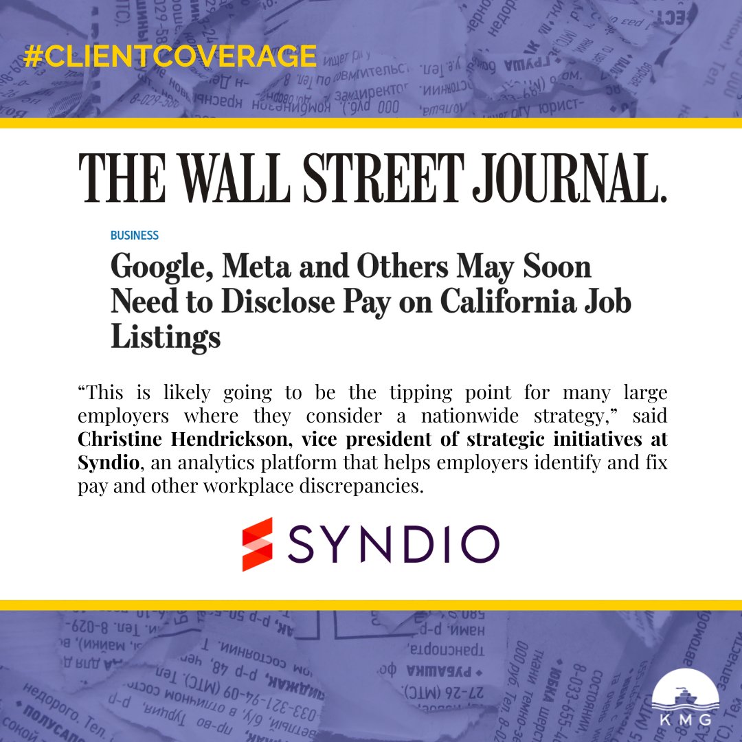 KMGmarketers's tweet photo. #ICYMI: Our client @SyndioInc weighs in on the latest bill passed by California, which will require many of America's top companies to list pay ranges for jobs posted in the state 👇💰#KMGclientcoverage #paytransparency 

Read: https://t.co/hbyAbeco68 https://t.co/1s2BAS4yTq