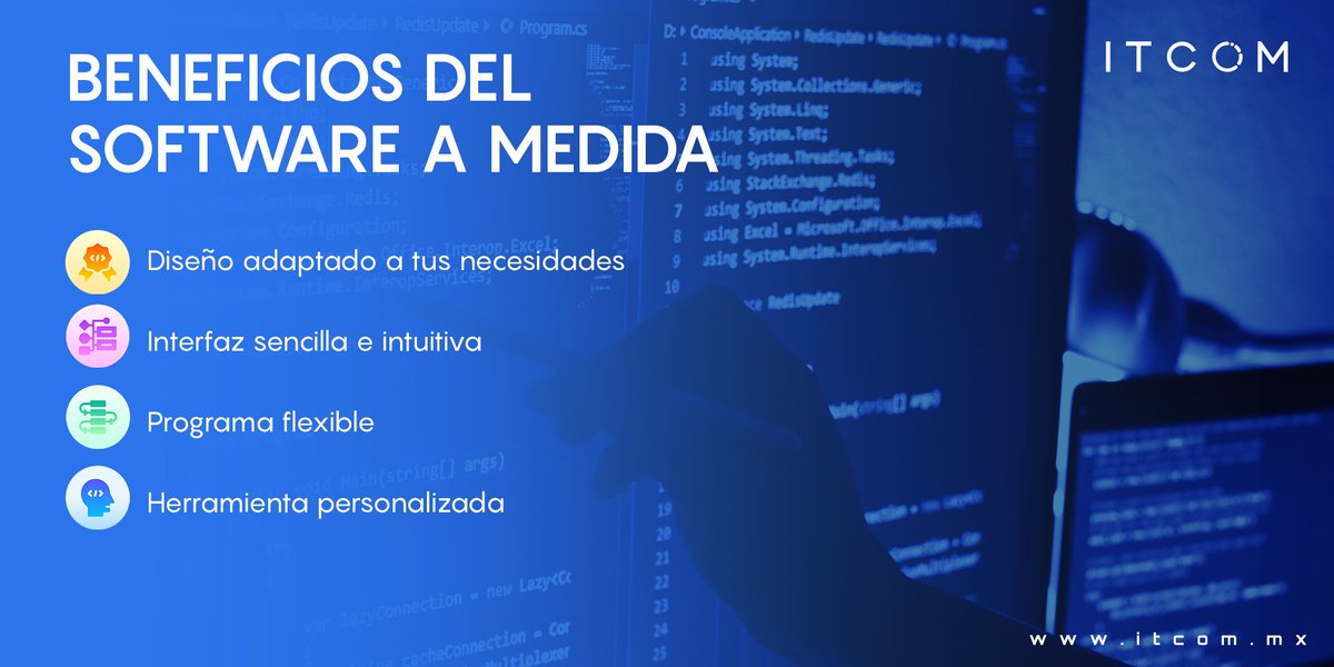 ItcomMexico's tweet photo. 🌐El software a medida forma parte de la implementación y la mejora de los servicios de cualquier empresa. Se trata de la creación de programas informáticos personalizados. 
Conoce sus beneficios: https://t.co/vjOZp2lunH