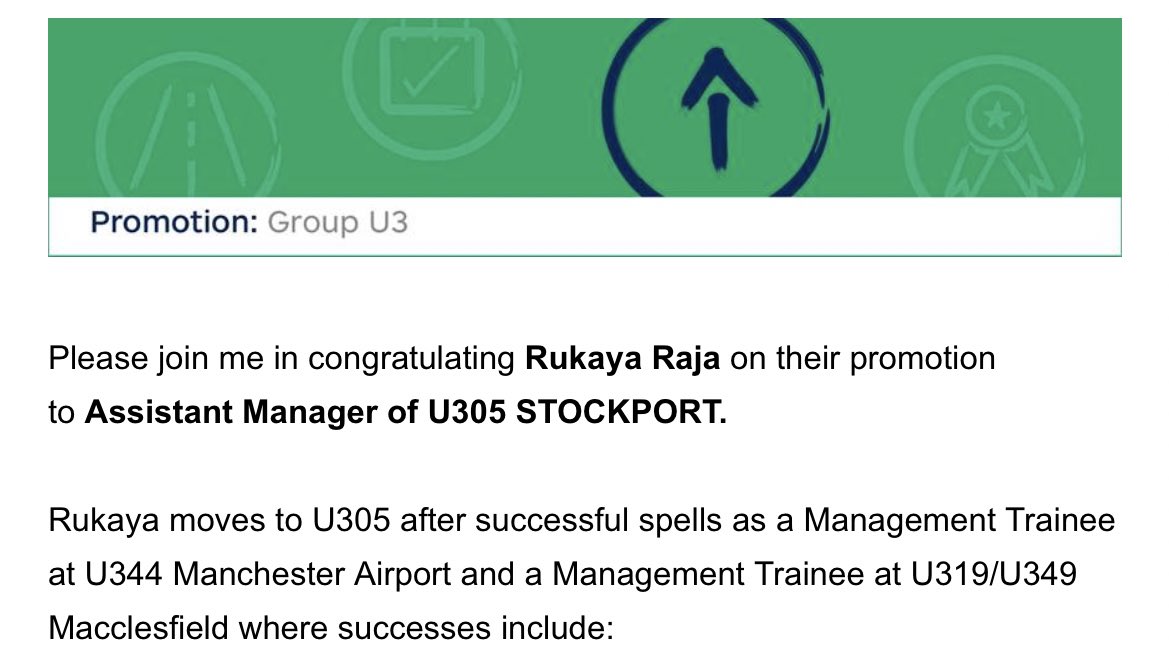 Rukaya Raja (@rukayaerac) on Twitter photo 2 promotions in 11 months 🤩! It gives me great pleasure to say that I am the new Assistant Manager of Stockport! Extremely excited for this next chapter. Hard work well and truly pays off 💪🏽😍! <a href="/neelamjh/">Neelam</a> <a href="/JoeGoodwin1/">Joe Goodwin</a> <a href="/U3Development/">Si Crumbleholme</a> #promotion 2 promotions in 11 months 🤩! It gives me great pleasure to say that I am the new Assistant Manager of Stockport! Extremely excited for this next chapter. Hard work well and truly pays off 💪🏽😍! <a href="/neelamjh/">Neelam</a> <a href="/JoeGoodwin1/">Joe Goodwin</a> <a href="/U3Development/">Si Crumbleholme</a> #promotion
