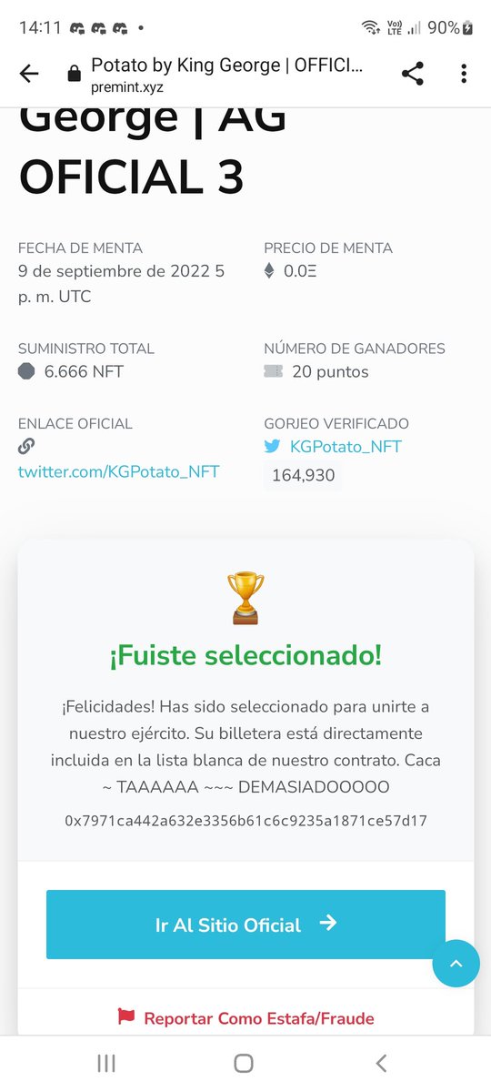 NFTKK_27's tweet photo. @KGPotato_NFT i can't mint. I won premint. I want solutions please @KGPotato_NFT https://t.co/QVlPuVoMGM