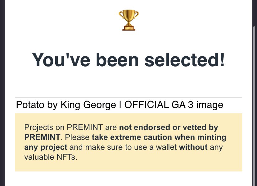 sweetspaghet's tweet photo. @KGPotato_NFT Premint winner and can’t mint lmao https://t.co/X036MLu1as