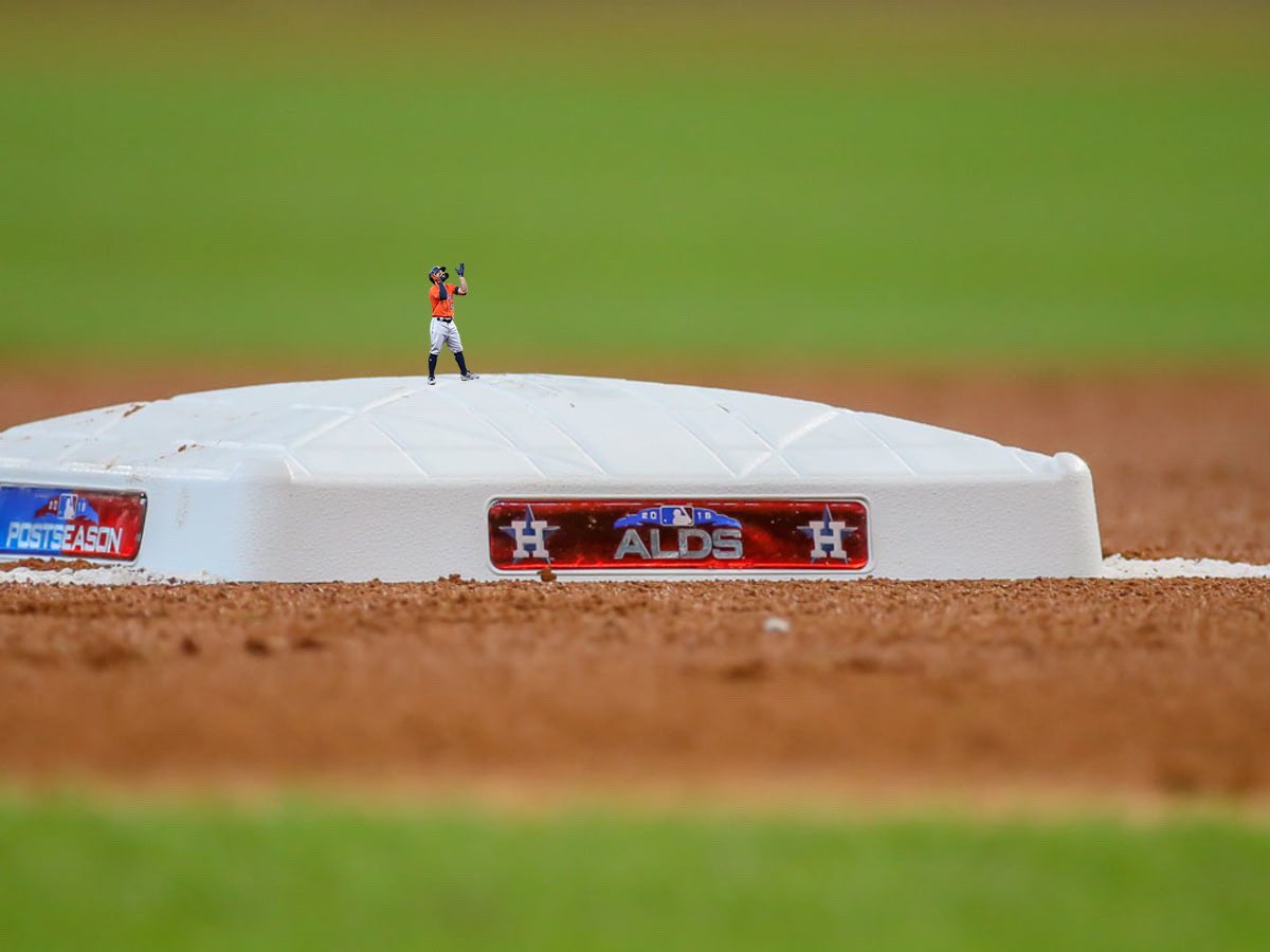 Jose Altuve standing on the new bases