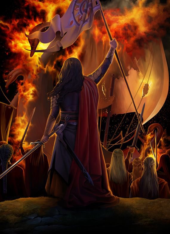 But when they landed Maedhros spoke to his father Feanor : “Now what ships will you spare, to bear Fingon the valiant?” 

Then Feanor laughed as one fey : “None and none! Let those that cursed me, curse me still. Let the ships burn!” The ships of the Teleri was set on fire.