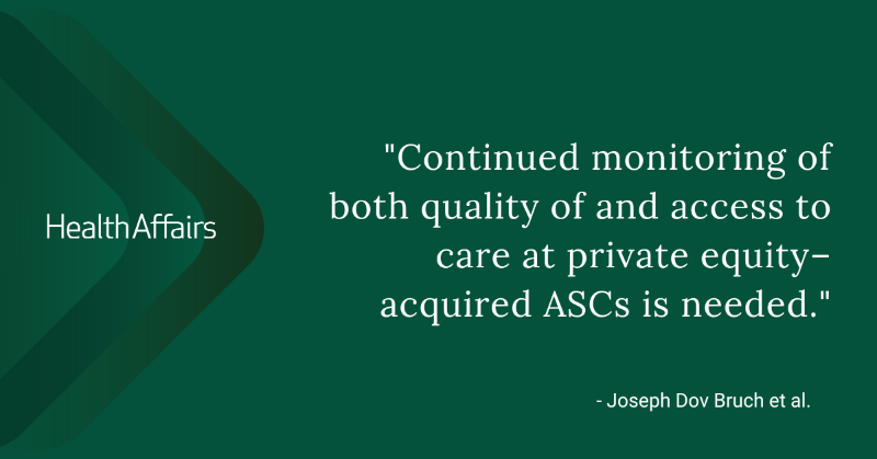 Health_Affairs's tweet photo. In their new paper, @Joe_Bruch of @UChicagoPHS &amp; @Harvard + coauthors find no statistically significant differences in the 7-day unplanned hospital visit rate, total costs of encounters, or volume of patient encounters between #ASCs that were &amp; weren't acquired by private equity.