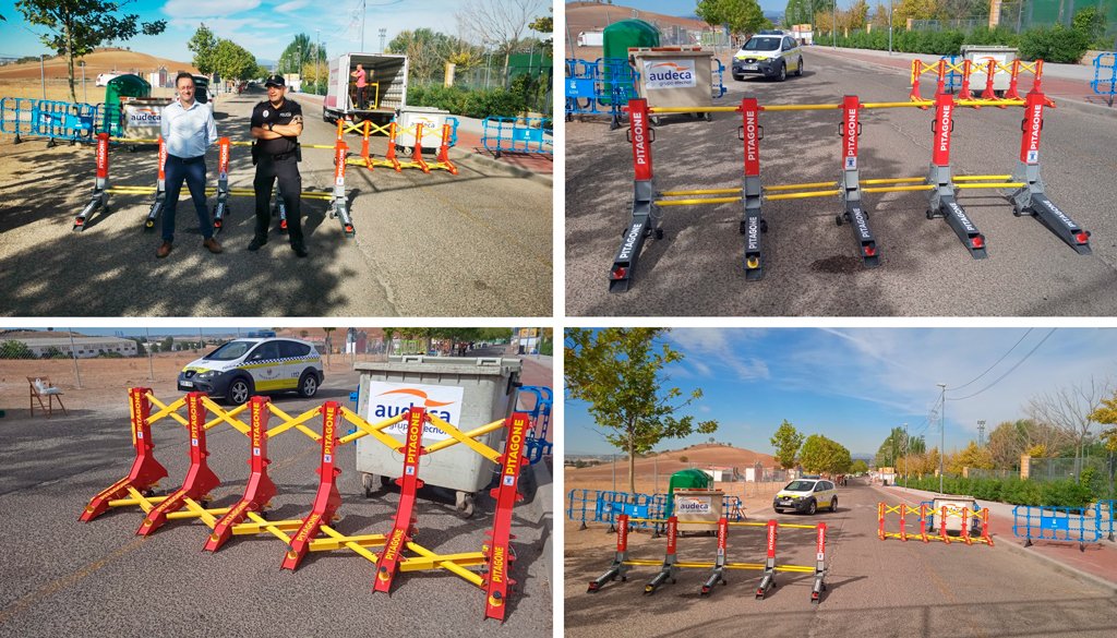 Durante estas Fiestas de Algete 2022 La Policía Local de Algete prueba las barreras móviles Pitagone contra accesos no autorizado, como seguridad preventiva para frenar posibles ataques de vehículos <a href="/Aytodealgete/">Ayuntamiento de Algete</a>