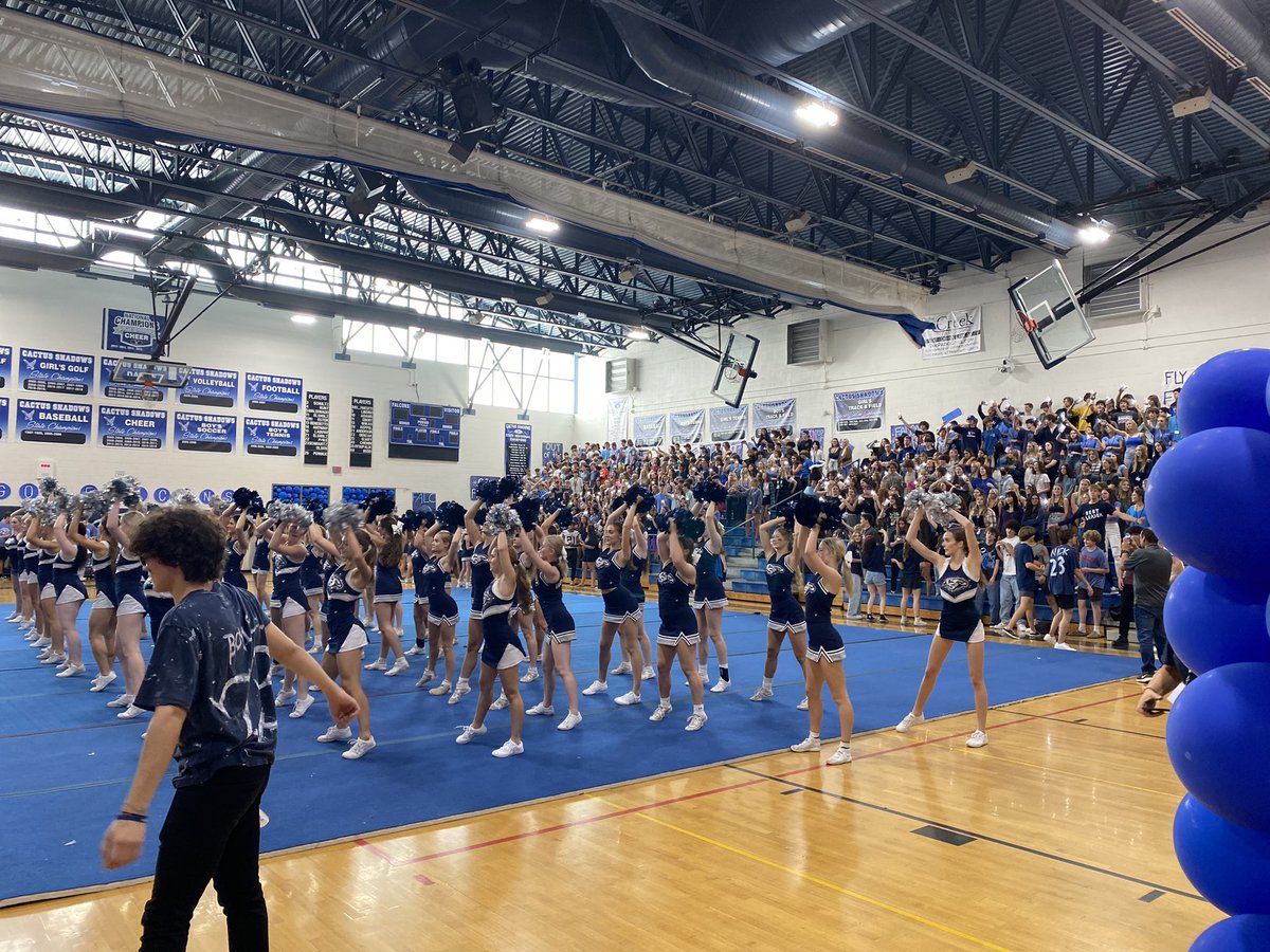cort_monroe's tweet image. BIG BLUE PEP RALLY at Cactus Shadows HS getting hyped for the Falcons first home football game. Falcon spirit is high! Nest will be hopping tonight. @CSHS_Falcons @CSHSAthletics1 @CaveCreekUSD93 @CSHS_Pom @CS_Cheerleading @MitchGregg7776