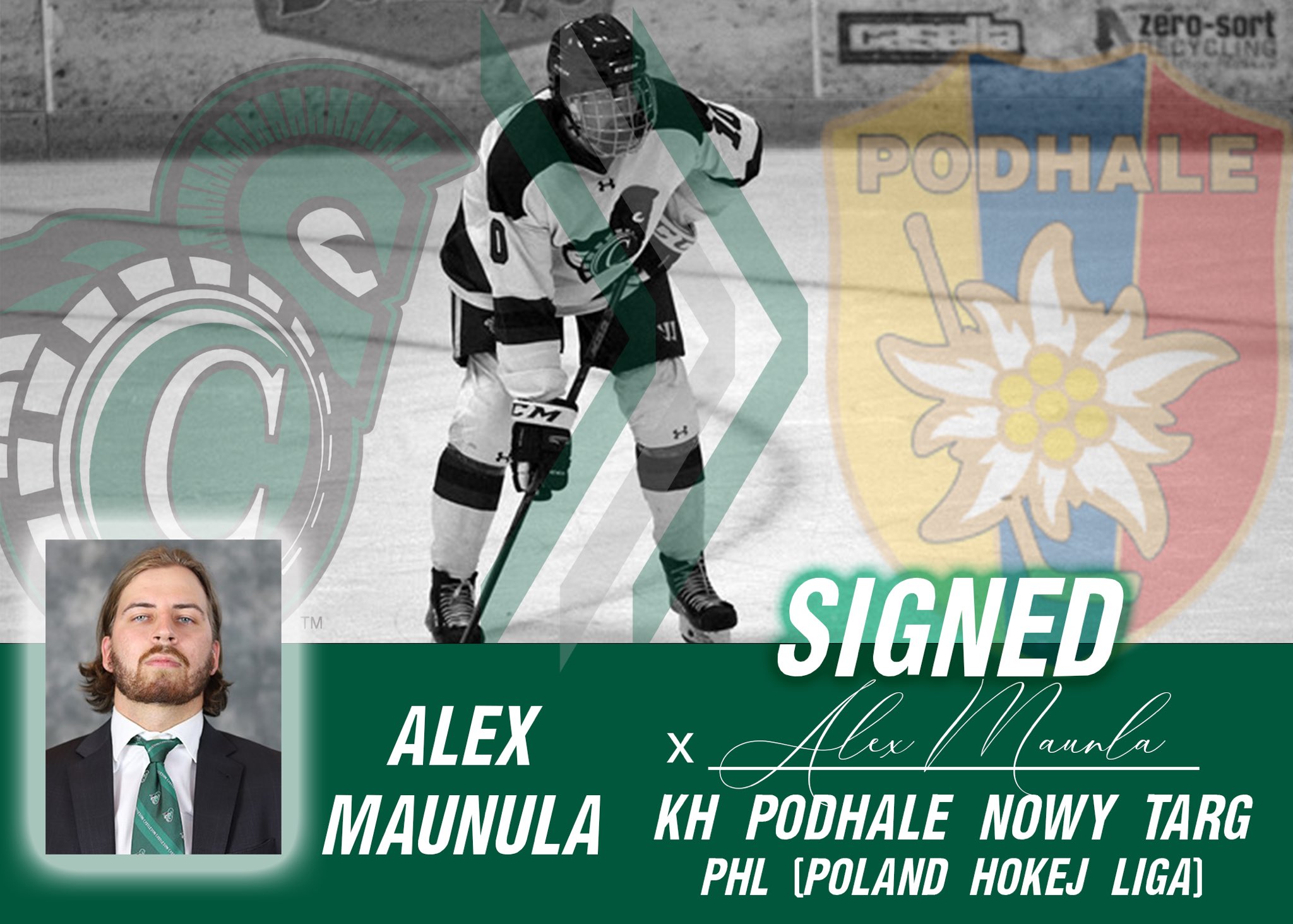 CU Spartans Men's Hockey on X: 🚨 Professional Signing Alert🚨 Spartan  alumni forward Alex Maunula has sign a professional contract with KH  Podhale Nowy Targ of the PHL (Poland Hokej Liga). Maunula