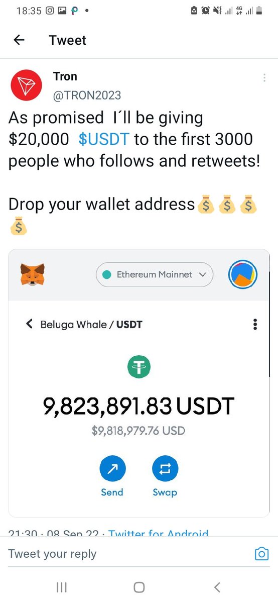 Guys quickly participate in this right now

Follow " Tron twitter handle"

And comment your Metamask wallet adress 

And retweet to participate