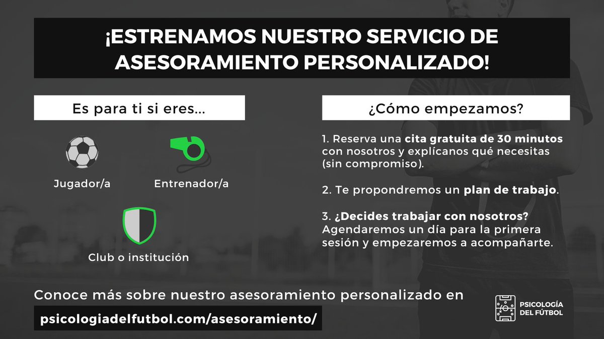 Psicodefutbol's tweet photo. ¡Esta temporada, estrenamos nuestro servicio de asesoramiento personalizado!

Dirigido a aquellas personas que queráis optimizar vuestro desarrollo, rendimiento y bienestar:

⚽️Jugadorxs
🤔Entrenadorxs
🛡️Clubes e instituciones

🔗Toda la información en https://t.co/wDgUn1yTvS https://t.co/j6NOo52X0D