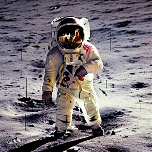 codeshaunted's tweet photo. @StabilityAI's #StableDiffusion seems to be overfit on a single Apollo 11 photo whenever "moon landing" is in the prompt. First is the original Apollo photo, following are outputs from SD v1.5 for "a photo of a moon landing". @EMostaque any chance you guys fix stuff like this? https://t.co/MiF7aNVReN