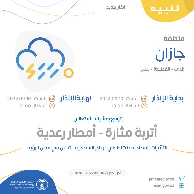المركز الوطني للأرصاد يحذر من أمطار رعدية وضباب ورياح نشطة على هذه المناطق بالمملكة