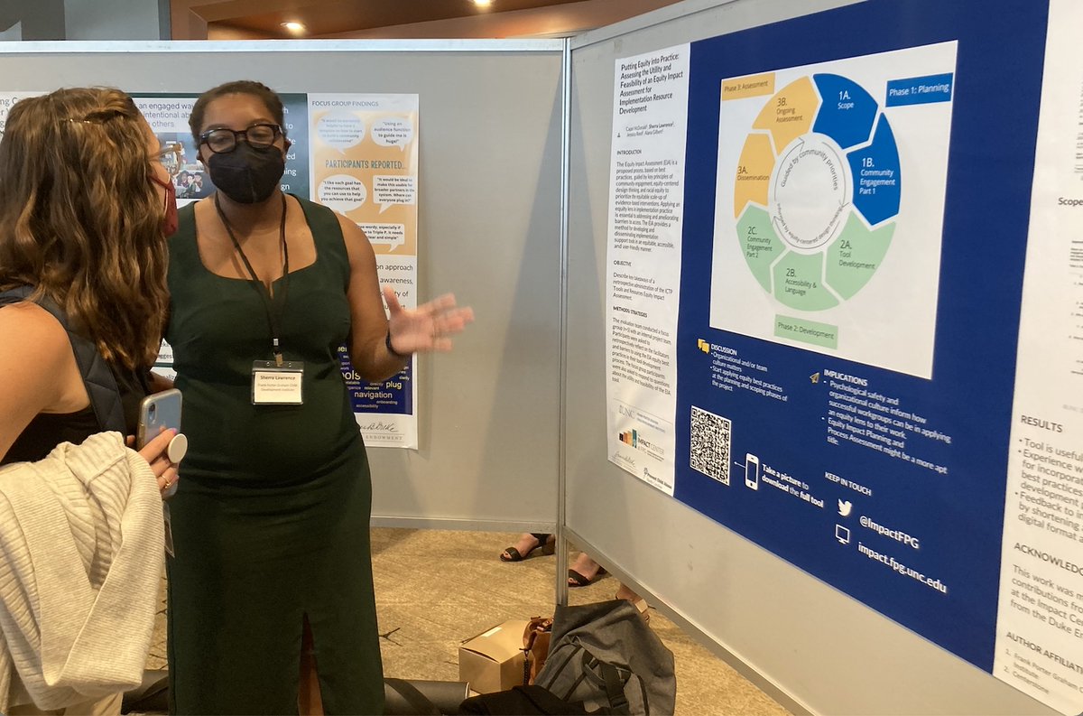 Impact Center team member <a href="/sherra_lawrence/">Sherra Lawrence</a> explaining her poster at #SIRC2022 on The Tools and Resources Equity Assessment. Learn more here: unc.live/3eB6Dc4 #ImpSci #ImpPractice