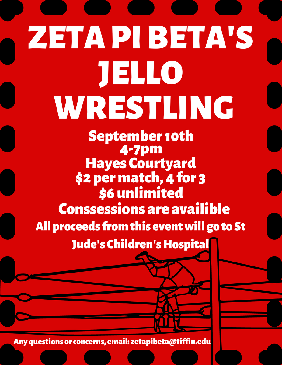 Tomorrow from 4-7 pm in Hayes Courtyard the Sisters of @tuzetapibeta will host their annual Jell-o wrestling event for St Judes Children's Hospital. Come out and support this great cause.
