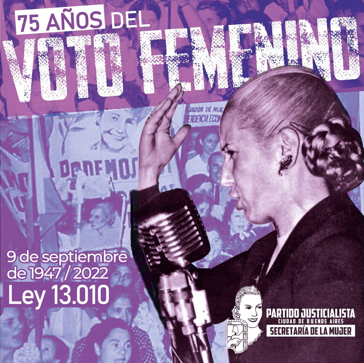🗳 75 años de la sanción de la ley de voto femenino

De la mano de Evita las mujeres conquistamos un derecho que cambio para siempre la historia política de nuestra patria.

Seguimos militando para que nuestros derechos políticos sean una realidad efectiva ✌🏽💜