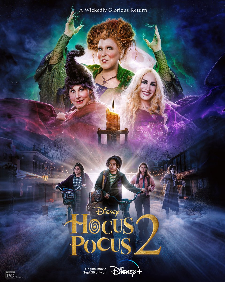 Disney's tweet photo. A Wickedly Glorious Return.

#HocusPocus2, an Original movie event, is streaming September 30 on @DisneyPlus. #D23Expo https://t.co/T34nnar8Wg