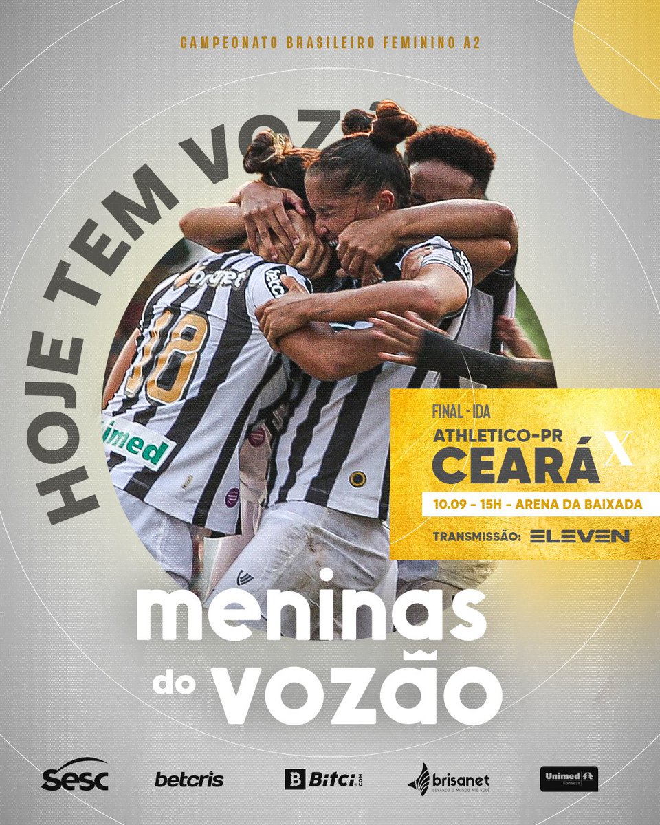 MeninasdoVozao's tweet photo. DIA DE FINAL! 👊
⚽ Athletico-PR x Ceará
🏟 Arena da Baixada
🏆 Campeonato Brasileiro Feminino A2 - Final (ida)
⏰ 15h
📺 Eleven Sports (https://t.co/9lOWUsZiw1)
#CearáSC #MeninasdoVozão #CAPxCSC https://t.co/qBHEfyHolf