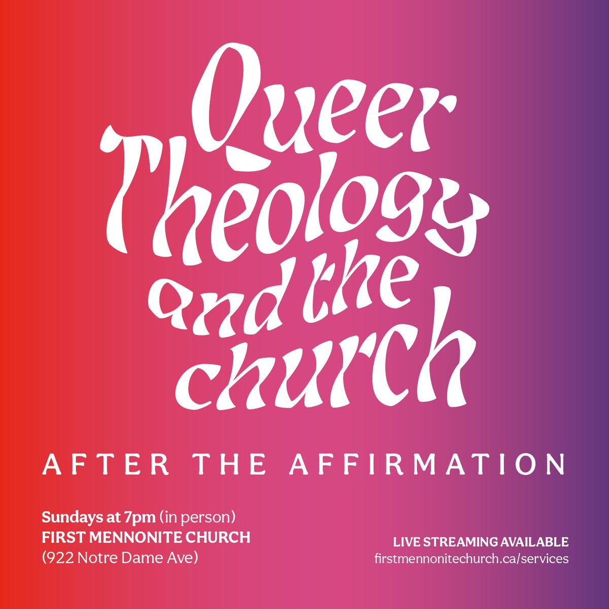 David_Driedger's tweet photo. Very pleased to start advertising this event that has been in works for a while.
In person and live streamed.
Graphic design by @Jondrewdyck 
Sessions by Jude Claude, Melanie Kampen, @Matthew_Froese, @Queer_Menno and @David_Driedger. https://t.co/Frs6zmMywx