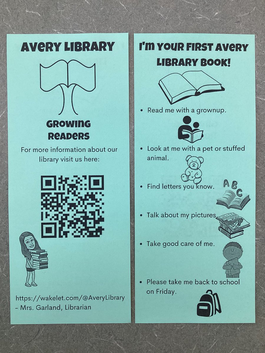 dancelibrarian's tweet photo. 1st graders are going home with a bookmark that will help keep their place and inform their families about our library. Thank you for the inspiration ⁦@carolynvibbert⁩! https://t.co/U0RAlemtTf