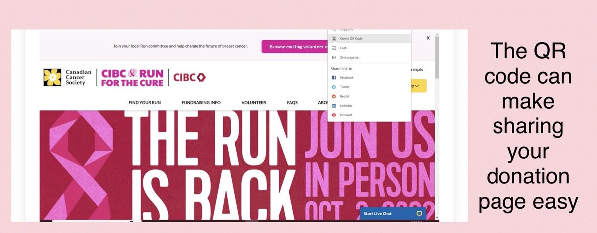 #CIBCRunForTheCure #northbayontario #northbay #FundraisingFriday Left click on the address bar and create your QR code. Or use the app and share your code from your progress area.