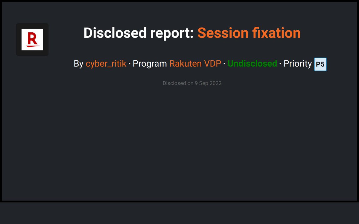 Bcdisclosed's tweet photo. Rakuten VDP disclosed a submission reported by cyber_ritik on @Bugcrowd !
https://t.co/dvc1SN2heD
  #Bugcrowd #bugbounty https://t.co/XFwmLklROD