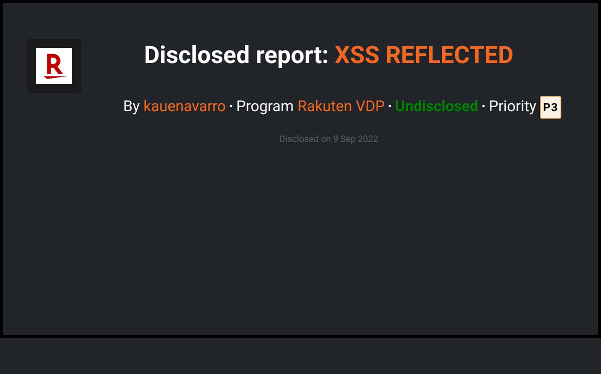 Bcdisclosed's tweet photo. Rakuten VDP disclosed a submission reported by kauenavarro on @Bugcrowd !
https://t.co/zj4izdYi47
  #Bugcrowd #bugbounty https://t.co/y75c6R32gZ