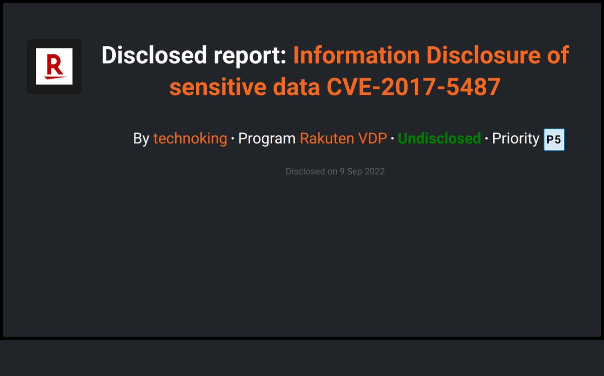 Bcdisclosed's tweet photo. Rakuten VDP disclosed a submission reported by technoking on @Bugcrowd !
https://t.co/KlK1FmQYTe
  #Bugcrowd #bugbounty https://t.co/oyuUi8KQdS