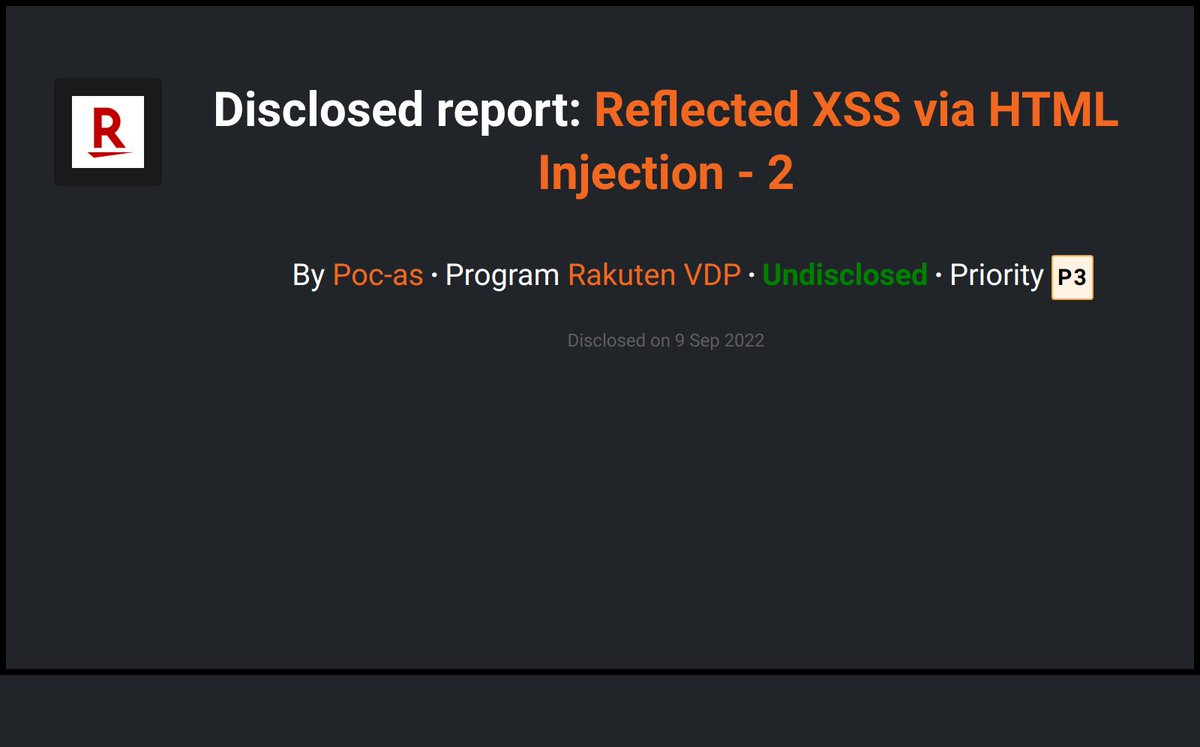 Bcdisclosed's tweet photo. Rakuten VDP disclosed a submission reported by Poc-as on @Bugcrowd !
https://t.co/S4ZzxFAAuC
  #Bugcrowd #bugbounty https://t.co/yHda2torsp
