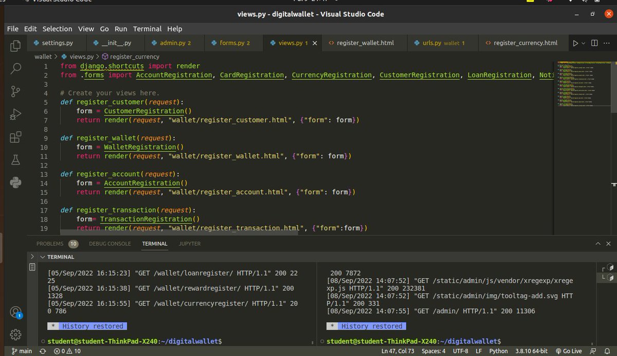 Bint_Ismail_'s tweet image. Day 67 Django framework digital wallet continuation.
#100DaysOfCode #codeHive2022 #WomenWhoCode
#IAMAKIRACHIX