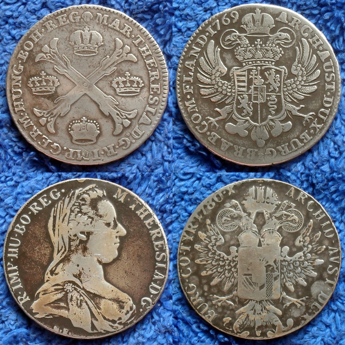 Coins of Austrian Netherlands &amp; The Empire.
Thaler 1769 Flanderen, German reissue (1820) of Maria Theresia 1780.