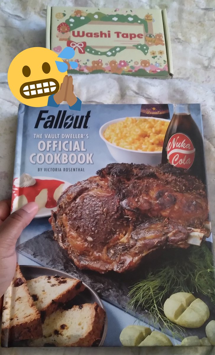 BlackEssence's tweet photo. It's finally here: My 0fficial Fallout Cookbook! And a 30 roll box of kawaii washi I got on sell to go with my 300+ collection.....😐....I love it! Now, to see if one can actually make Quantum Nuka-Cola! *Reads* @BethesdaStudios #Fallout4 #LadyGamer #TryingToCook #ImScared https://t.co/RYbatDrokM