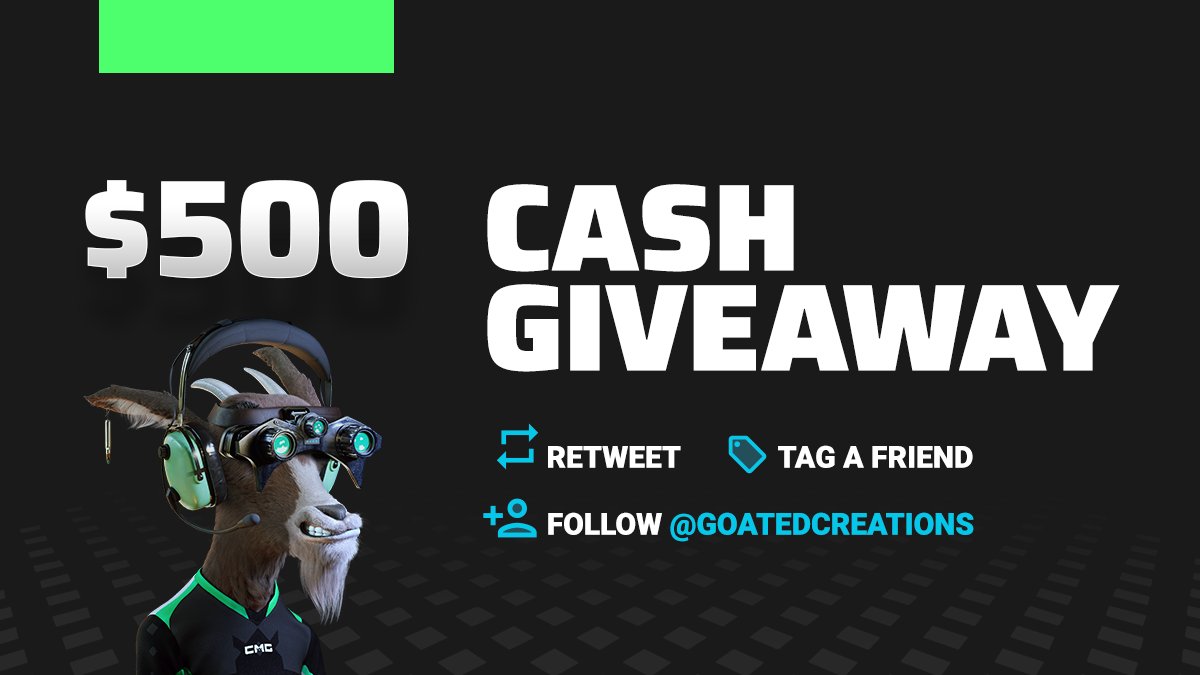 CMG (@cmg_esports) on Twitter photo To celebrate the official launch of <a href="/GoatedCreations/">Goated Creations</a> we are giving away $500!
HOW TO ENTER:
π Retweet & Like
π Tag 2 friends
π Follow <a href="/GoatedCreations/">Goated Creations</a>
Picking (5) winners tomorrow $100 each
#CMG #NFT #GoatedCreations To celebrate the official launch of <a href="/GoatedCreations/">Goated Creations</a> we are giving away $500!
HOW TO ENTER:
π Retweet & Like
π Tag 2 friends
π Follow <a href="/GoatedCreations/">Goated Creations</a>
Picking (5) winners tomorrow $100 each
#CMG #NFT #GoatedCreations