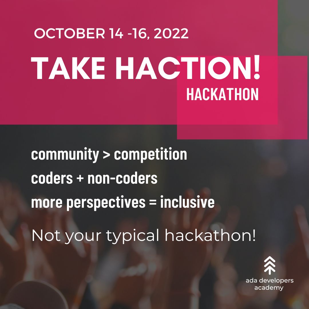 adaacademy's tweet image. You&apos;re invited to Ada&apos;s Take Haction! Hackathon, Oct 14-16. Join us in developing powerful tools to support the work of grassroots movements fighting for social and economic justice! ✨

eventbrite.com/e/415018761287

#lgbtqiatech #womenintech #hackathon #coding #tech