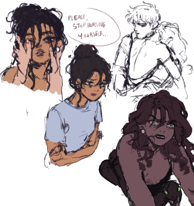 I'm finally ready to share some doodles of her too! Her name is Adrian and the man holding her is Baptiste 💜 