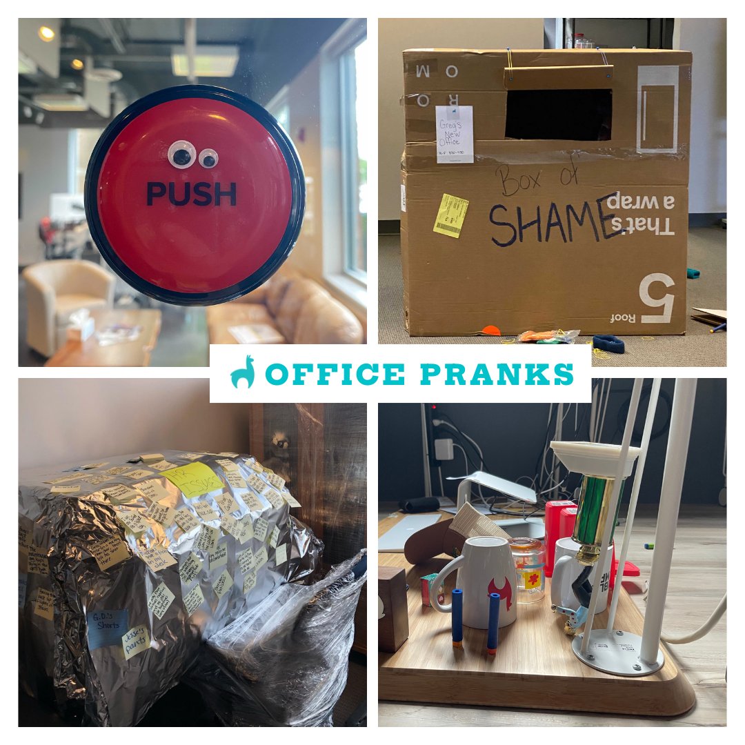 classyllama's tweet photo. PRANK n. v. A practical joke or mischievous act designed to show your affection for another llama. Ex. Wrapping your co-workers desk in saran wrap.
#OfficePranks #officehumor #culture #ClassyLlama #LlamaLife https://t.co/uT5urTvga8