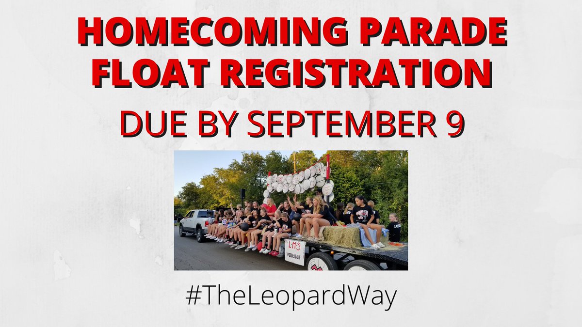 A reminder that today is the final day to register to be a part of the Lorena Homecoming Parade. Use the link below for information on signing up and be a part of the fun on September 14. #TheLeopardWay lorenaisd.net/apps/news/arti…