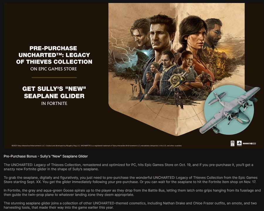 Uncharted: Legacy of Thieves Collection PC Release Date, Fortnite Pre-Order  Bonus Leaked