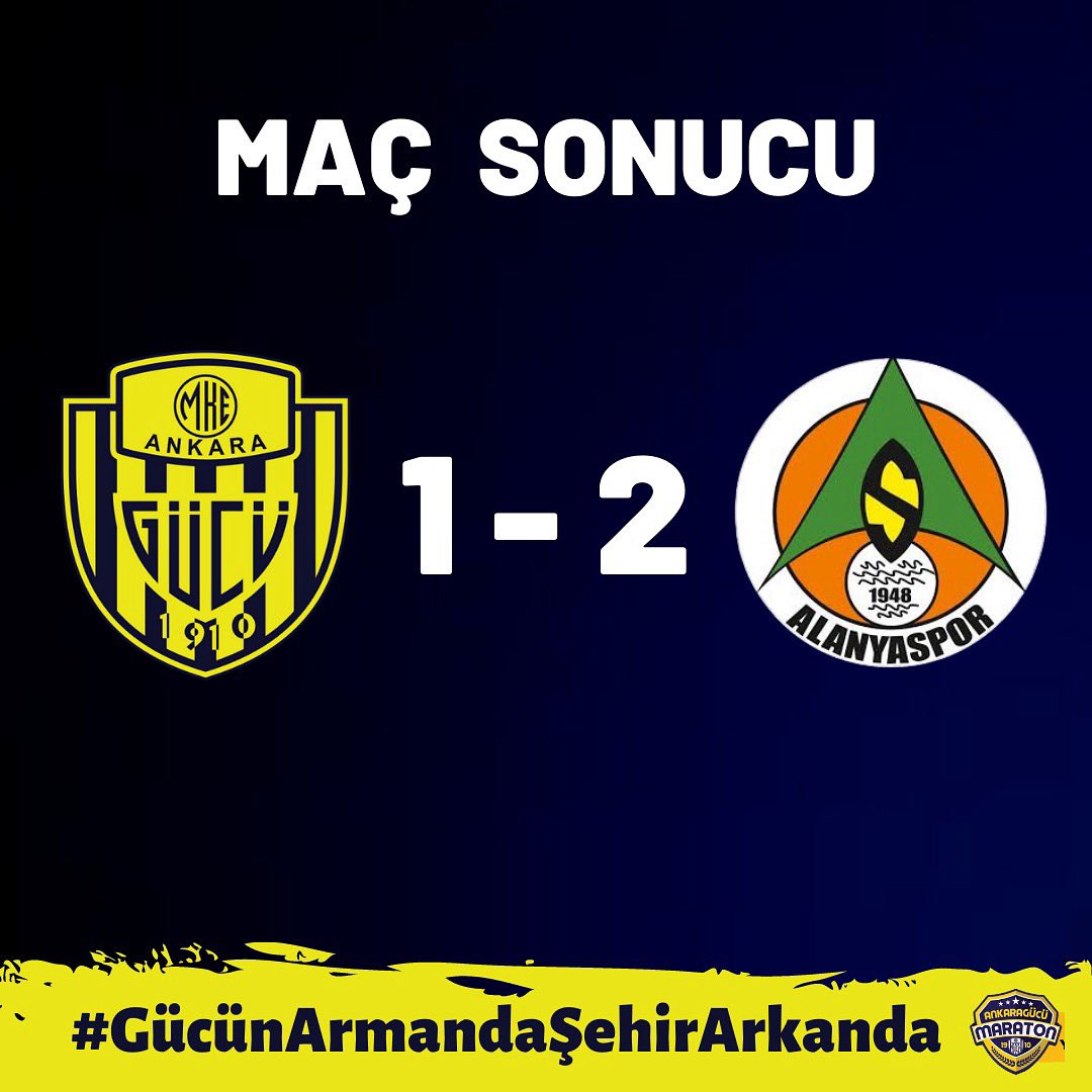 ⏱Maç Sonucu Alanyaspor 2-1 MKE Ankaragücü’müz