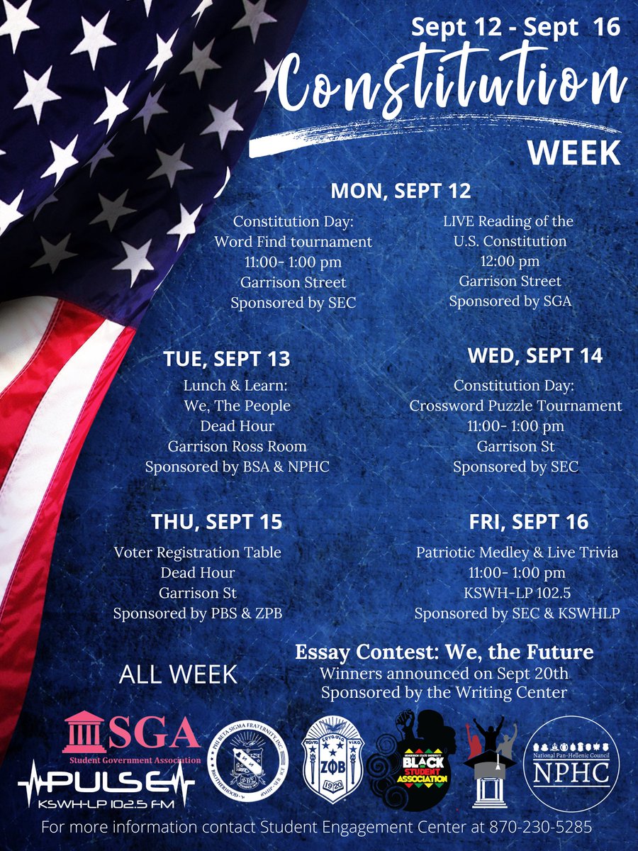 HSU_SEC's tweet photo. Reddies, we have a lot to celebrate next week here at @HendersonStateU 
Join us for one or all of our events!!!
#Reddie4WhatsNext #ConstitutionWeek #HHMKickOff #FamilyDay https://t.co/89vLY5ll97