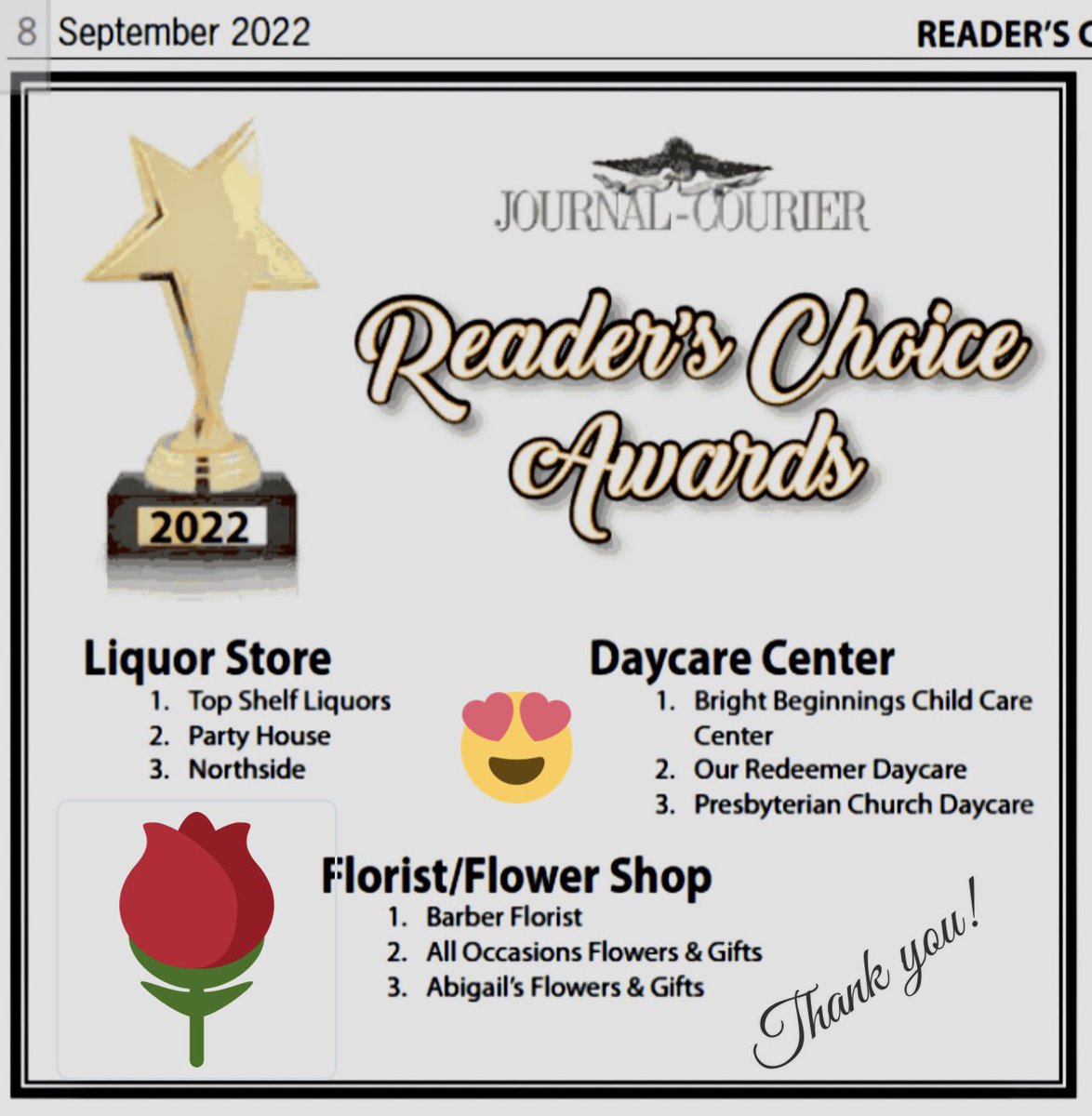barberflorist's tweet photo. Thank you for voting us the Beat Florist!  #florist #flowers #jacksonvilleIL https://t.co/IziXsc8wpI