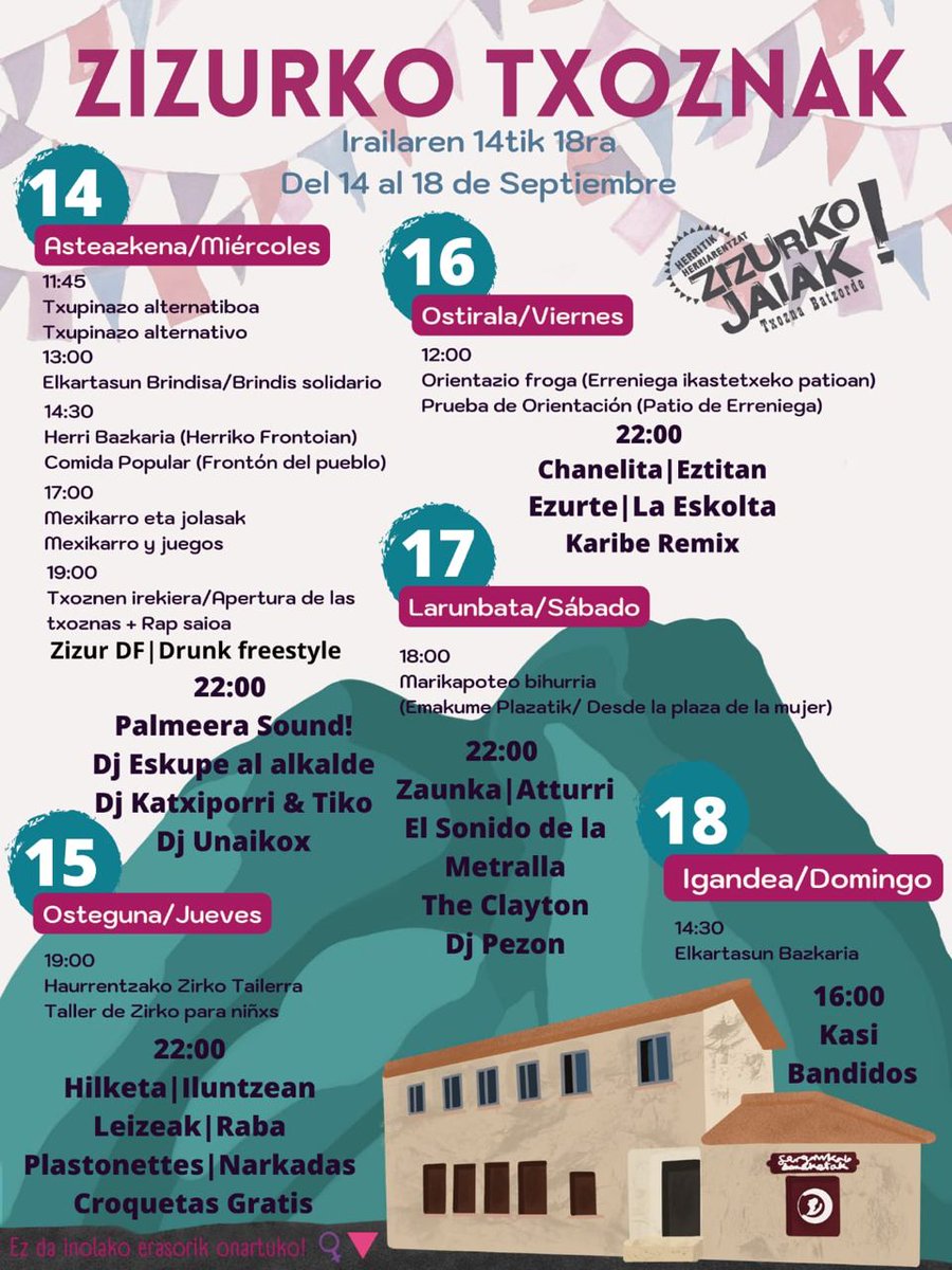 [Agenda] Zizurko jaiak. Txoznak.

📆 Irailaren 14tik 18ra
📍 Zizur